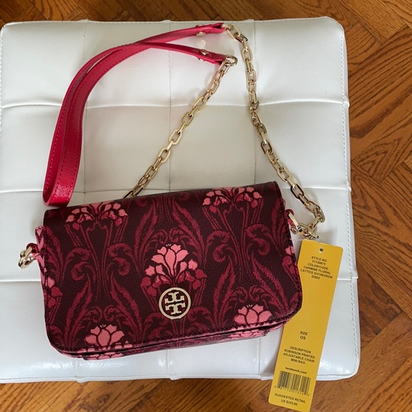 Tory Burch NWT floral Robinson mini chain bag clutch crossbody adjustable length - Picture 2 of 7